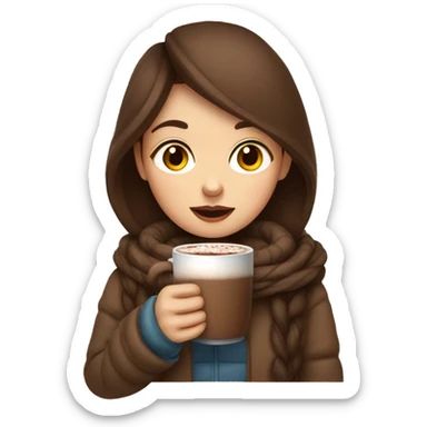 girl with brown hair sipping hot chocolate in cold weather sticker