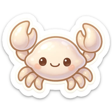 chibi-style crab in pearl tones, glossy shell, sweet smile, no background sticker