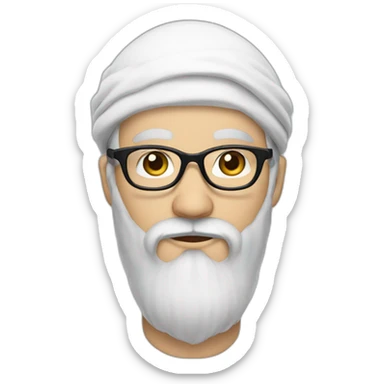 white man with long black beard no moustache and white turban and small frame glasses sticker