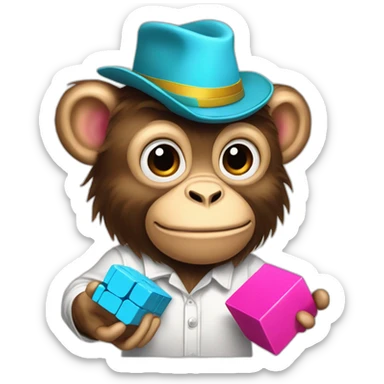 Monkey with hat glazzes a shirt and pants and pink shoes and a Rubix cube in hes hands sticker