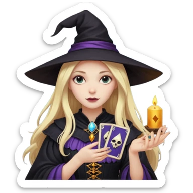 dark witch girl with long blonde hair and Tarot cards sticker