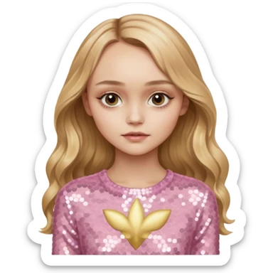 Lily-Rose Depp with long golden blonde hair, pale pink sequin outfit sticker