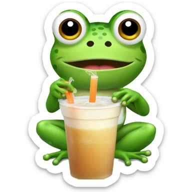 Frog with folwerband drinking boba tea sticker