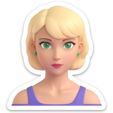 woman with thick blonde short hair and green eyes, neutral expression, upper body portrait sticker