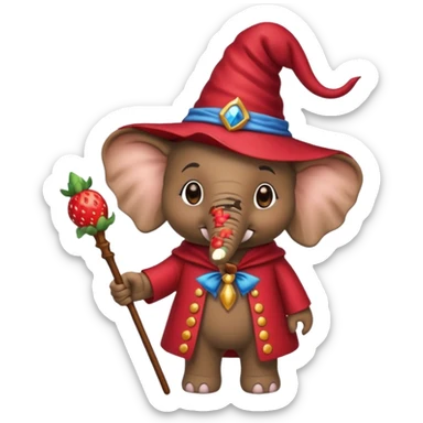 Elephant strawberry wizard sticker