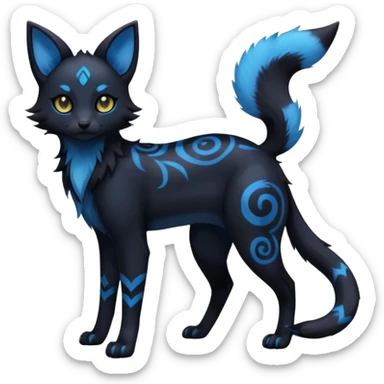 Kawaii dark edgy gloomy dusky dull-colored fantasy ethereal feline-vernid-umbreon--fursona animal creature with a tufted tail full body with intricate markings  sticker