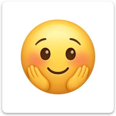 cute emoji, round face, shy smile, hands on cheeks, blushing sticker