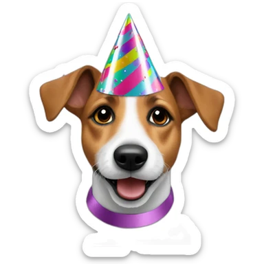 jack russel with party hat and confetti sticker