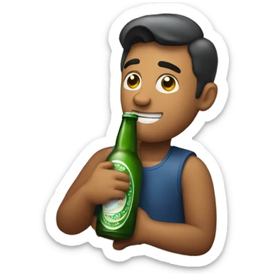 A man hugs a bottle of beer sticker