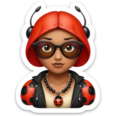 a badass villain ladybug thug with sunglasses and a necklace on sticker