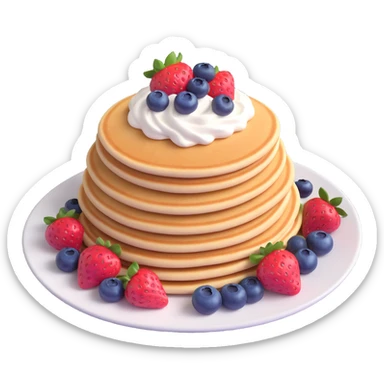 plate of pink pancakes with strawberries, blueberries, and whipped cream, shiny and smooth, detailed and vibrant sticker