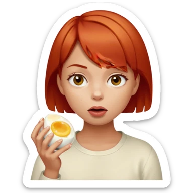Girl with short red hair eating boiling egg sticker