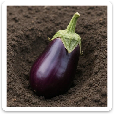 realistic eggplant partially buried in a dirt hole sticker