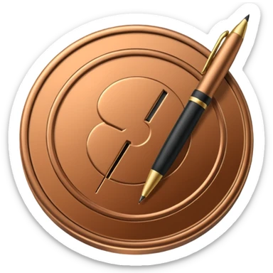 generate a token like a regular, real-life coin with an image of a pen in the middle sticker