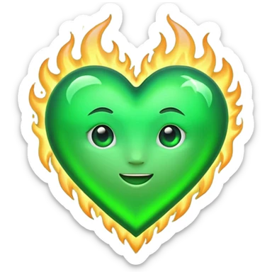 fire green heart emoji with green flame sticker