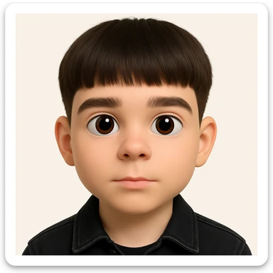 Create a realistic 3D emoji based on the photo with large eyes, preserving facial details, without pimples and mustache, wearing a black denim jacket. The style should resemble a 3D emoji look. sticker