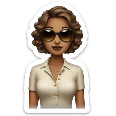 Fashion girl with brown hair  with sunglasses in old money style  sticker