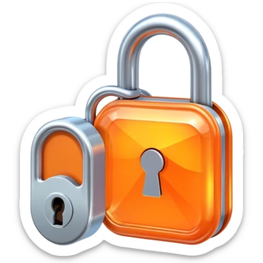 Holographic and glassmorphic orange lock sticker
