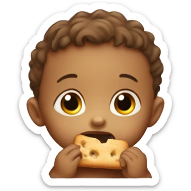 Baby boy eating biscuit sticker