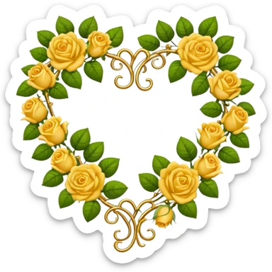 heart-shaped gold vine with roses border sticker