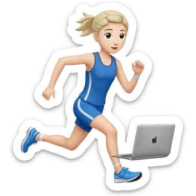 olive running holding a laptop sticker