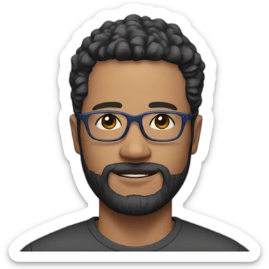 man 41 years old, tiny beard, black hair with silver with blue glasses, pink skin sticker