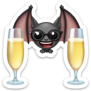 Bat with 2 glasses of champagne sticker