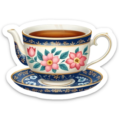 A pretty teacup with hot tea  sticker