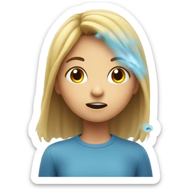 Girl visibly scared and worried, hiding from germ particles in the air sticker