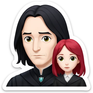 Severus Snape with black hair looking at a photo of Lily with red hair sticker