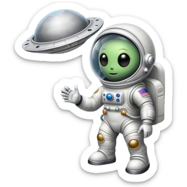  alien astronaut and ufo on moon sticker