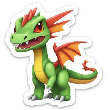 Colorful Edgy Chibi-Greymon-Flygon-Velociraptor-Pokémon sticker
