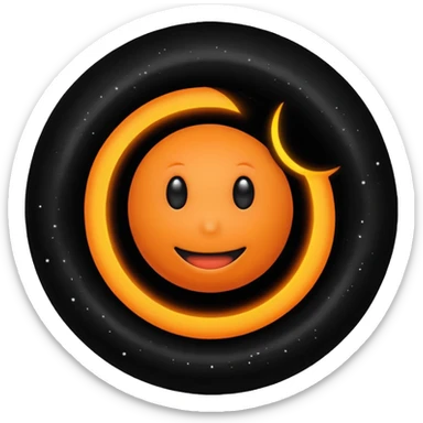 make a blackhole, accretion disk and all, with an orange smiley face, black head, orange ring, orange eyes, orange mouth, no other details sticker