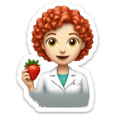 dietitian girl  red curly hair eating a strawberry  sticker
