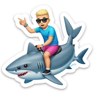 Bad Bunny riding a shark emoji sticker