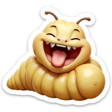 Cinematic Adorable Yawning Caterpillar Portrait Emoji, Head tilted slightly with a dramatic, wide-open yawn, showcasing a plump, segmented body with softly drooping edges and sleepy, half-closed eyes, Simplified yet irresistibly cute features, highly detailed, glowing with a soft, cozy natural glow, high shine, relaxed yet expressive, stylized with a dash of whimsical transformation charm, soft glowing outline, capturing the essence of a drowsy caterpillar that appears ready to stretch and yawn its way out of the screen! sticker