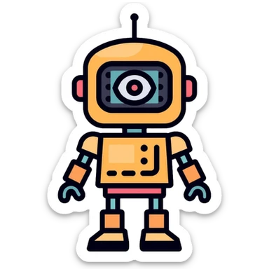 Robot with visible AI processor chip in its brain sticker