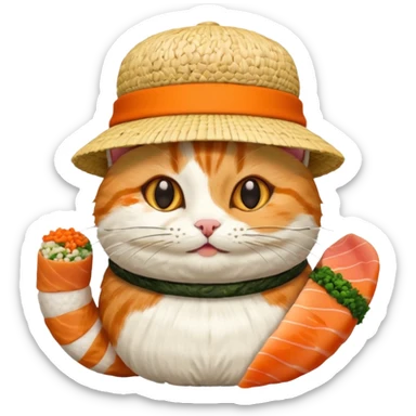 happy cat wearing a hat made out of sushi sticker