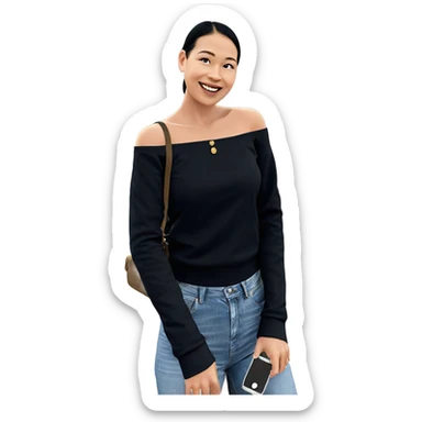 smiling girl outdoors with phone sticker