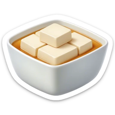 Cinematic Realistic Silken Tofu Dish Emoji, depicted as soft, smooth tofu in a delicate sauce rendered with lifelike detail and gentle, natural lighting. sticker