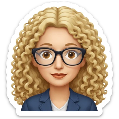 woman 50 years old blond long curly hair, brown eyes ans rectangle glasses sticker