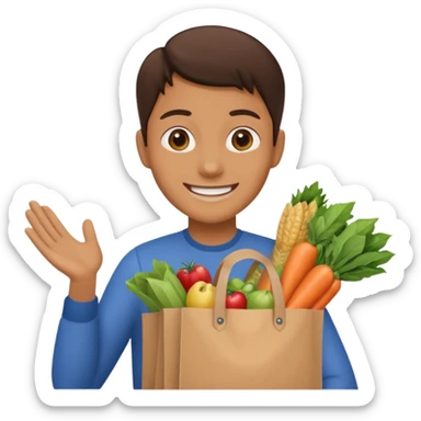 holding a grocery bag sticker