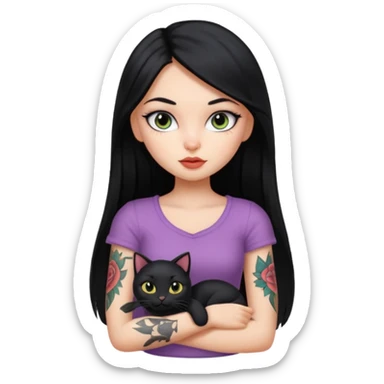 black and long straight hair pretty bratz with tattoo and black cat sticker