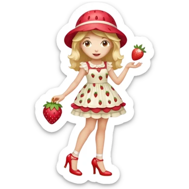 pretty and cute realistic modern day strawberry shortcake full body with high heels sticker