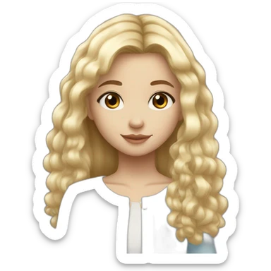 Une fille de 11 ans calme cheveux blond claire carré peau blanche yeux bleu frange sticker