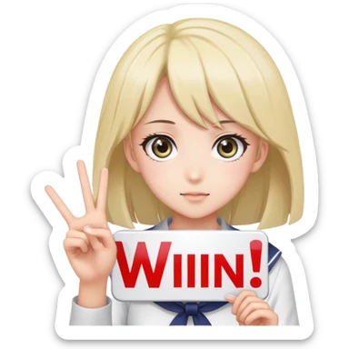 make me a little bit of anime thing holding a " WIN " sign sticker