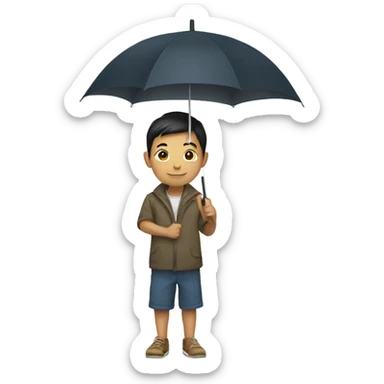 Asian boy holding umbrella sticker