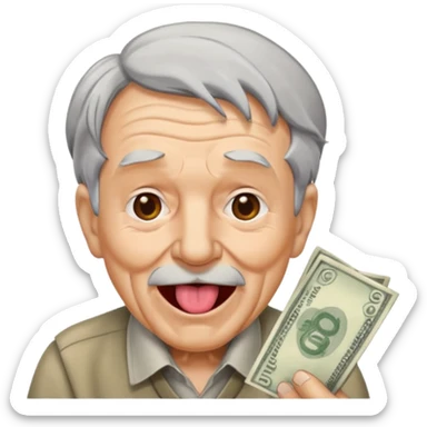 A old guy with tounge out money spreading sticker