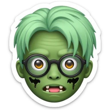 Emoji de zombi com óculos e cabelo preto emo sem pontas e óculos transparentes e a pele  de cor verde pastel  sticker