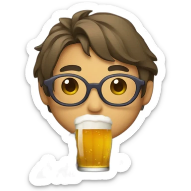 Japanese wearing glasses alohashirt is holding beer sticker